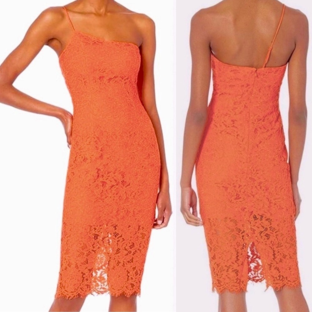 Bardot Maya Lace Midi Dress Orange One‎ Shoulder Strap NWT Size 8